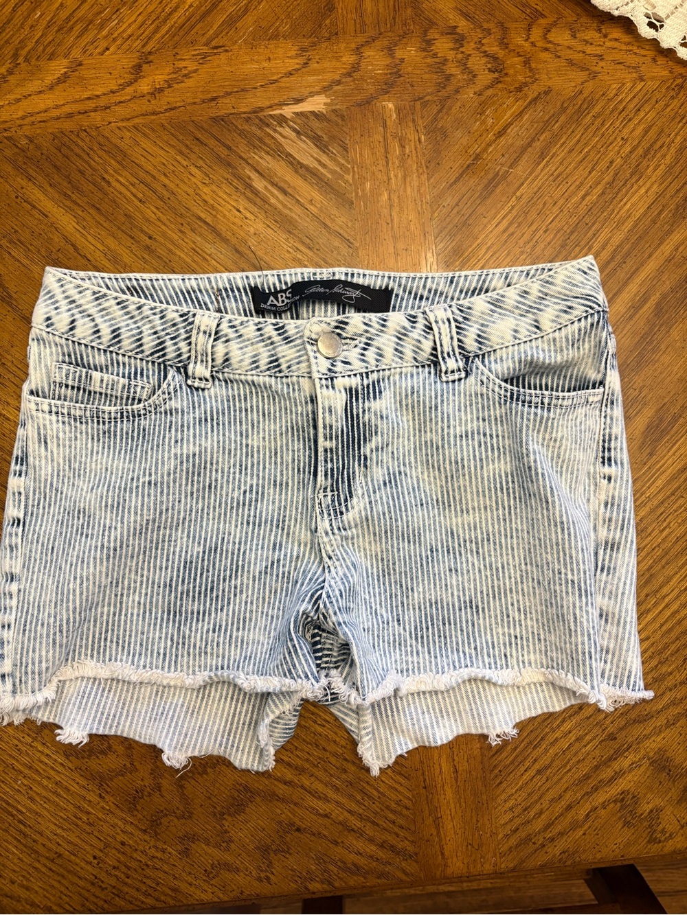 ABS Allen Schwartz Light Blue Striped Denim Jean Shorts